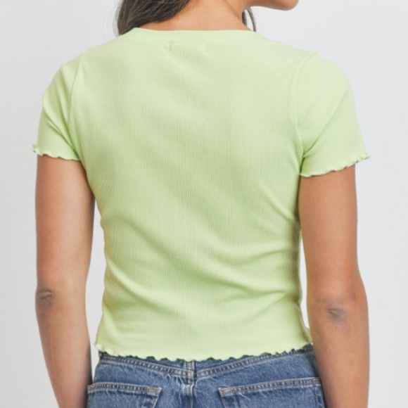 ❌DONATED❌Cherish Lime Green Lettuce Hem Ribbed Crop Top - Picture 4 of 12